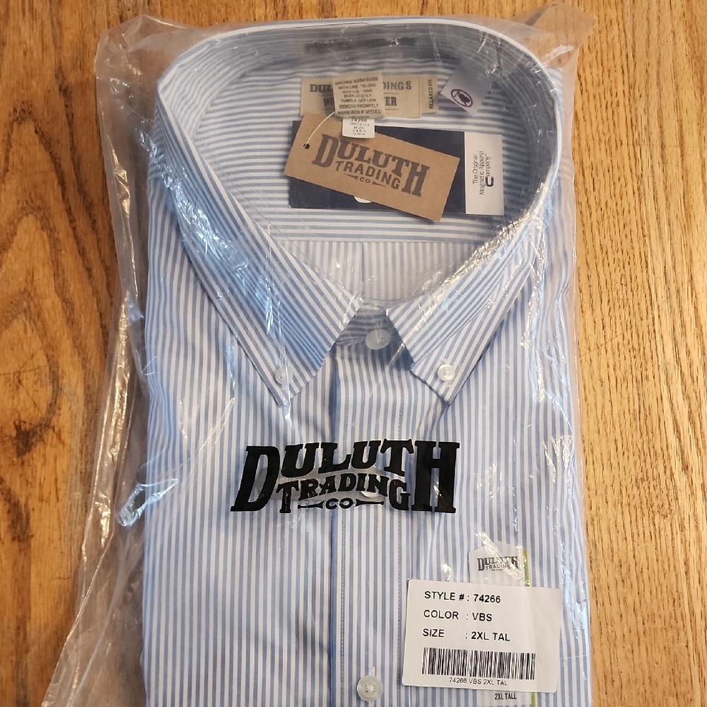 Duluth Trading Co Men's Blue Pinstripe Dress Shirt